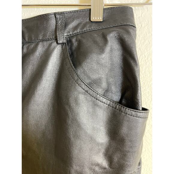 Vintage 100% Real Leather VENEZIA High Waist Straight Leg Pants ~MOTO SIZE 14/HO - Picture 3 of 10